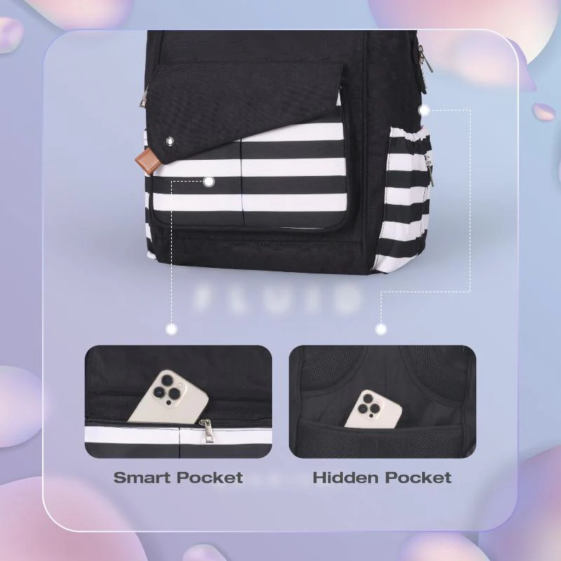 Caramello Delight Smart Diaper Backpack Bag With Personalized Name Tag - Black Stripes - Image 3