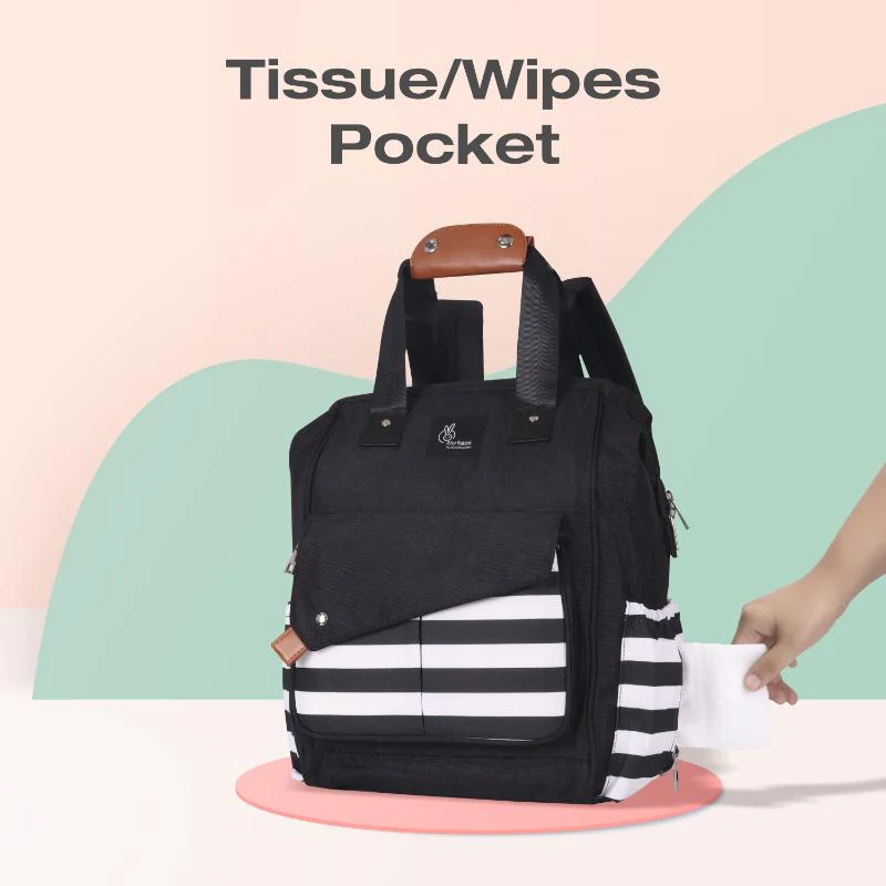 Caramello Delight Smart Diaper Backpack Bag With Personalized Name Tag - Black Stripes - Image 4