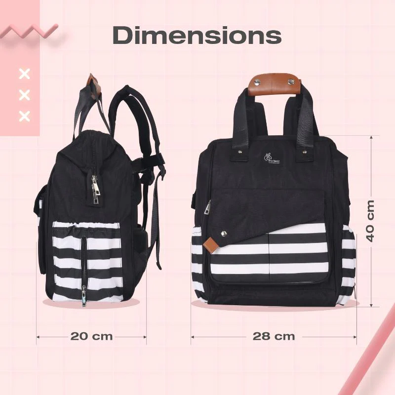 Caramello Delight Smart Diaper Backpack Bag With Personalized Name Tag - Black Stripes - Image 6
