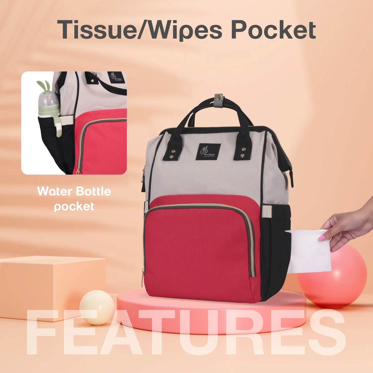 Caramello Diaper Bag Smart and Fashionable Diaper Bag For Moms - Cream Red - Image 3