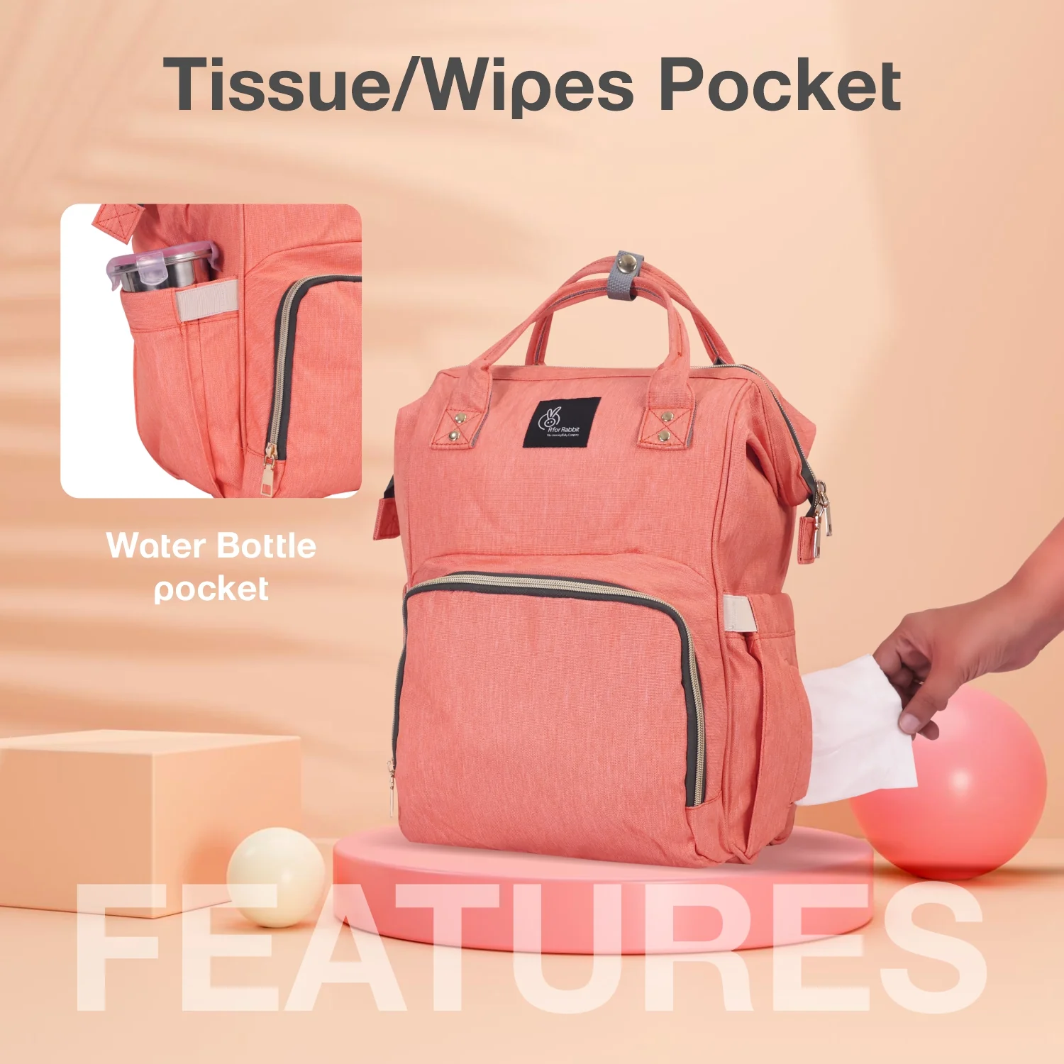 Caramello Diaper Bag Smart and Fashionable Diaper Bag For Moms - Peach - Image 3