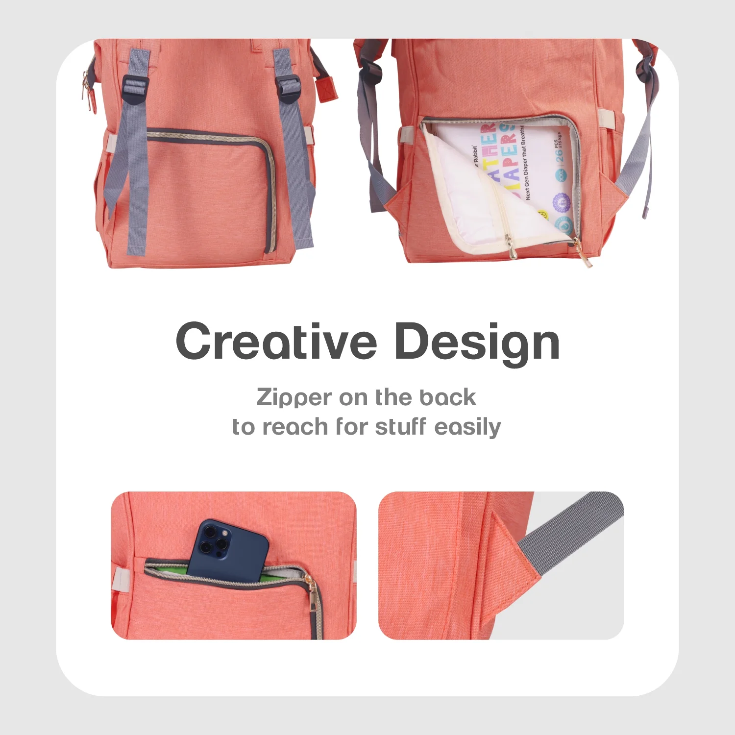 Caramello Diaper Bag Smart and Fashionable Diaper Bag For Moms - Peach - Image 8