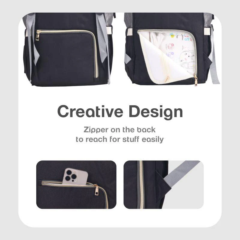 Caramello Diaper Bag For Moms With Personalized Name Tag - Black Grey - Image 10
