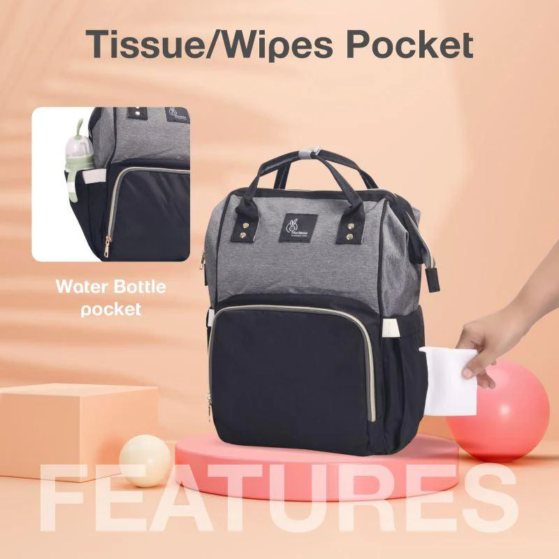 Caramello Diaper Bag For Moms With Personalized Name Tag - Black Grey - Image 4