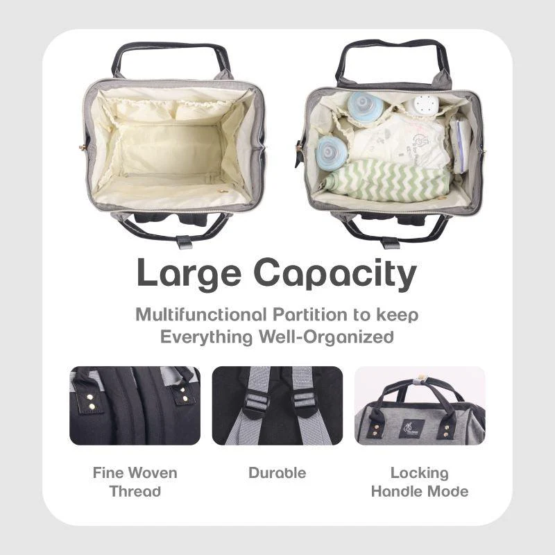 Caramello Diaper Bag For Moms With Personalized Name Tag - Black Grey - Image 8