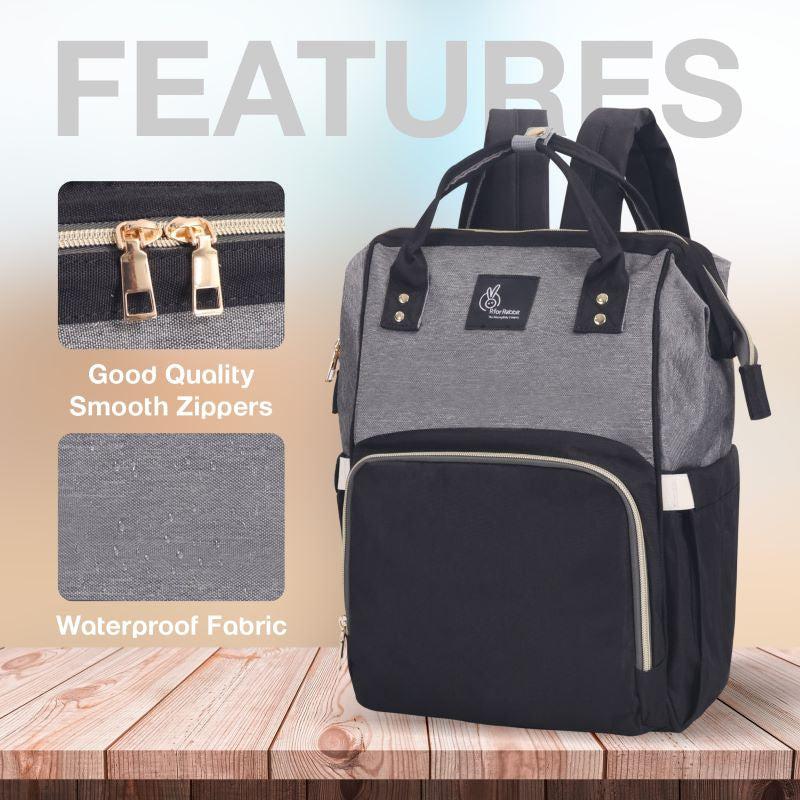 Caramello Diaper Bag For Moms With Personalized Name Tag - Black Grey - Image 9