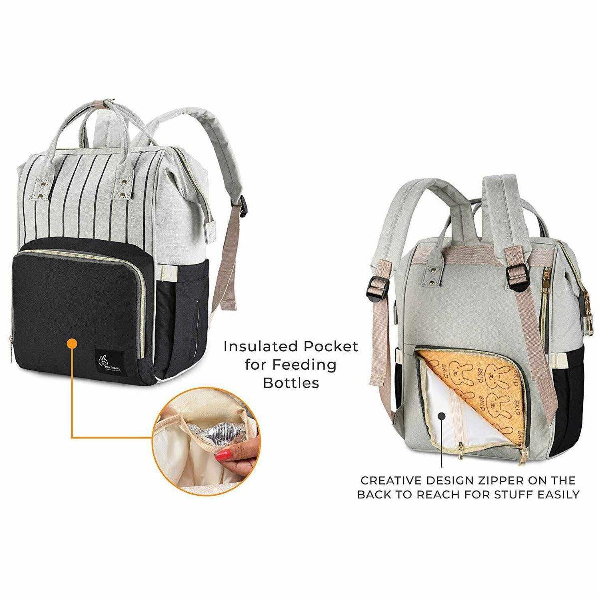 Caramello Diaper Bag For Moms With Personalized Name Tag - Black Stripes - Image 5