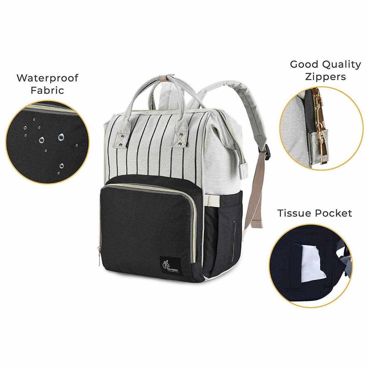 Caramello Diaper Bag For Moms With Personalized Name Tag - Black Stripes - Image 6