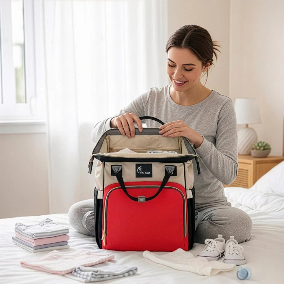 Caramello Diaper Bag For Moms With Personalized Name Tag - Red Cream