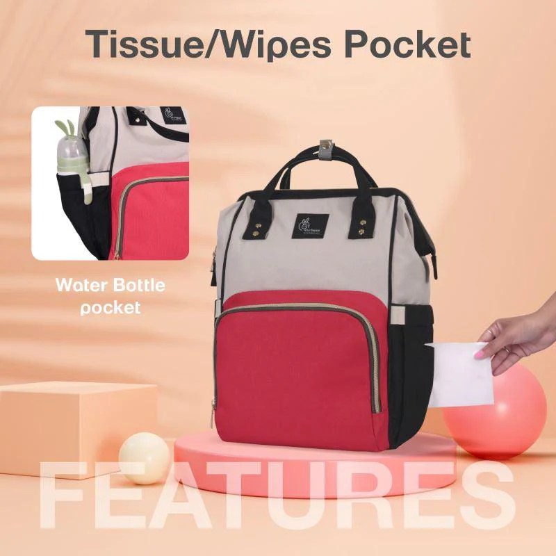 Caramello Diaper Bag For Moms With Personalized Name Tag - Red Cream - Image 4