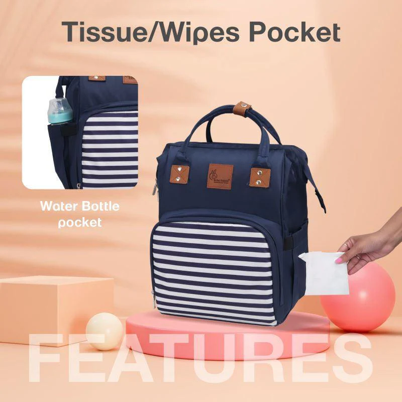 Caramello Regal Diaper Bag With Personalized Name Tag - Blue Stripes - Image 3