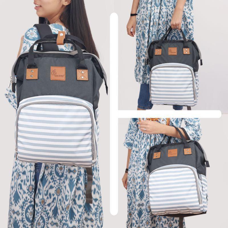 Caramello Regal Diaper Bag With Personalized Name Tag - Grey Stripes - Image 10