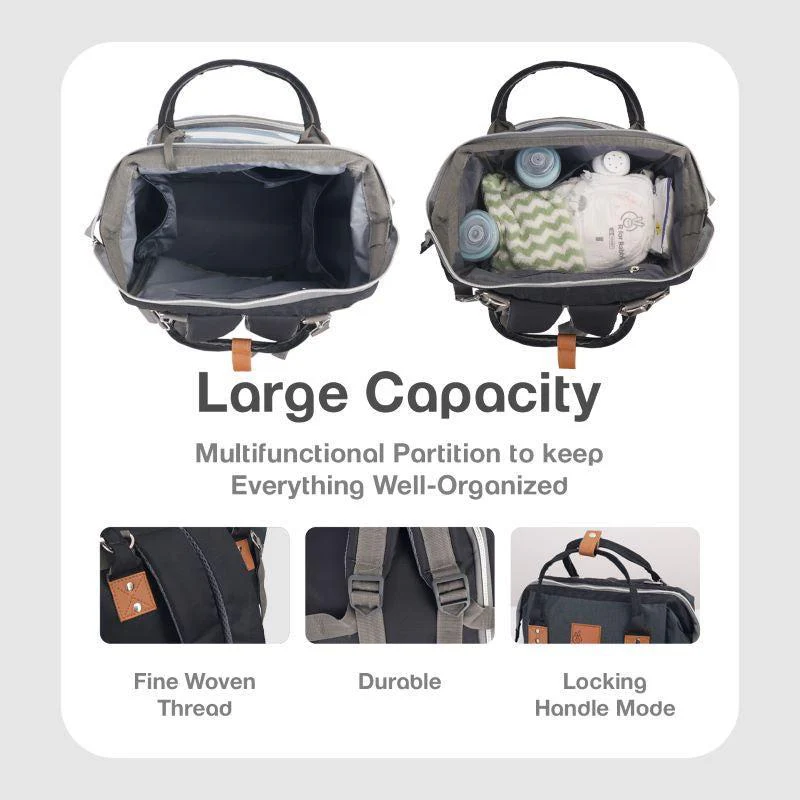 Caramello Regal Diaper Bag With Personalized Name Tag - Grey Stripes - Image 5