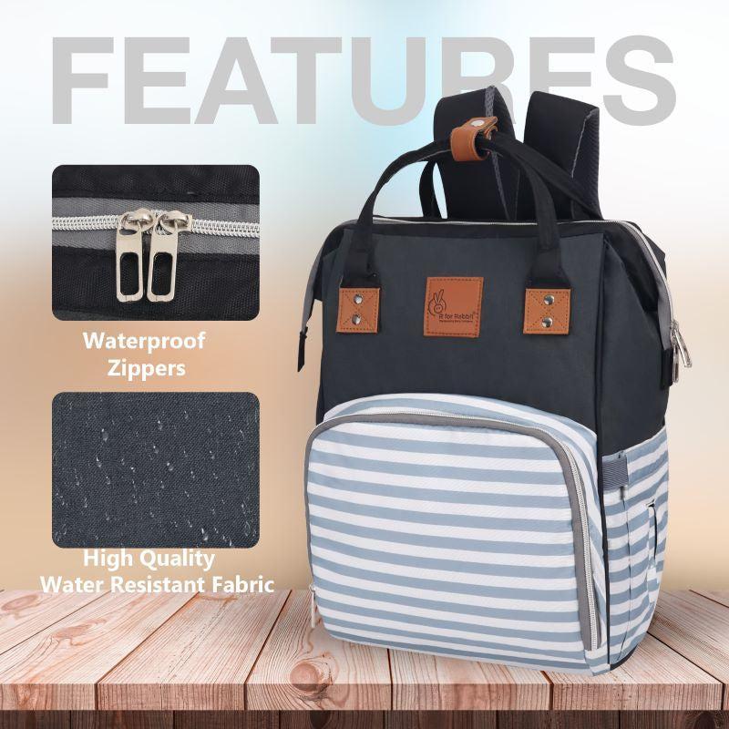 Caramello Regal Diaper Bag With Personalized Name Tag - Grey Stripes - Image 6