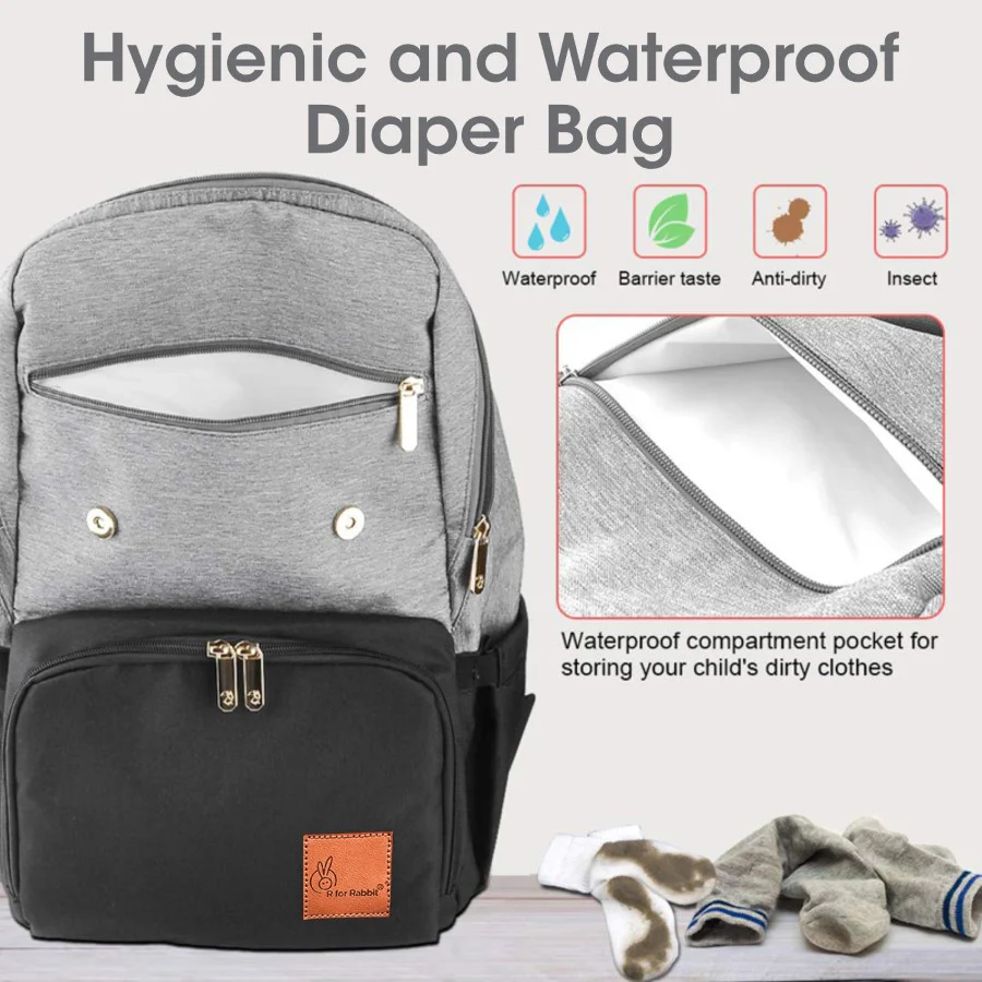 Caramello Smart Premium Diaper Bag for Moms & Dads with USB & Trolley Strap - Black Grey - Image 5