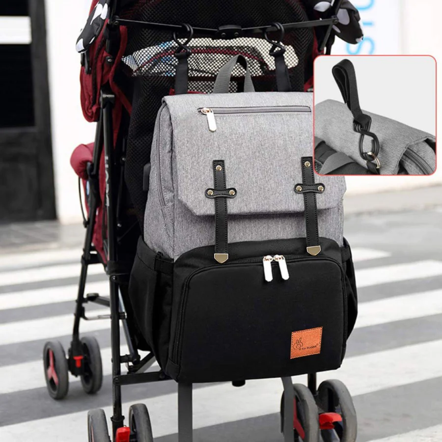 Caramello Smart Premium Diaper Bag for Moms & Dads with USB & Trolley Strap - Black Grey - Image 8