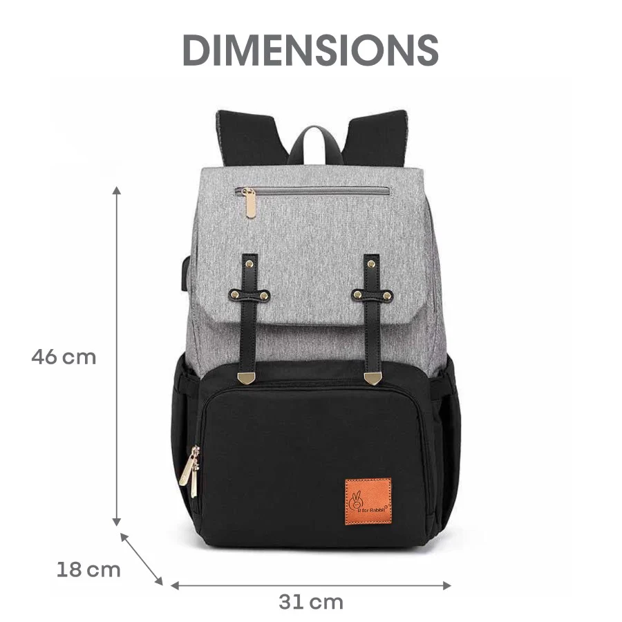 Caramello Smart Premium Diaper Bag for Moms & Dads with USB & Trolley Strap - Black Grey - Image 9