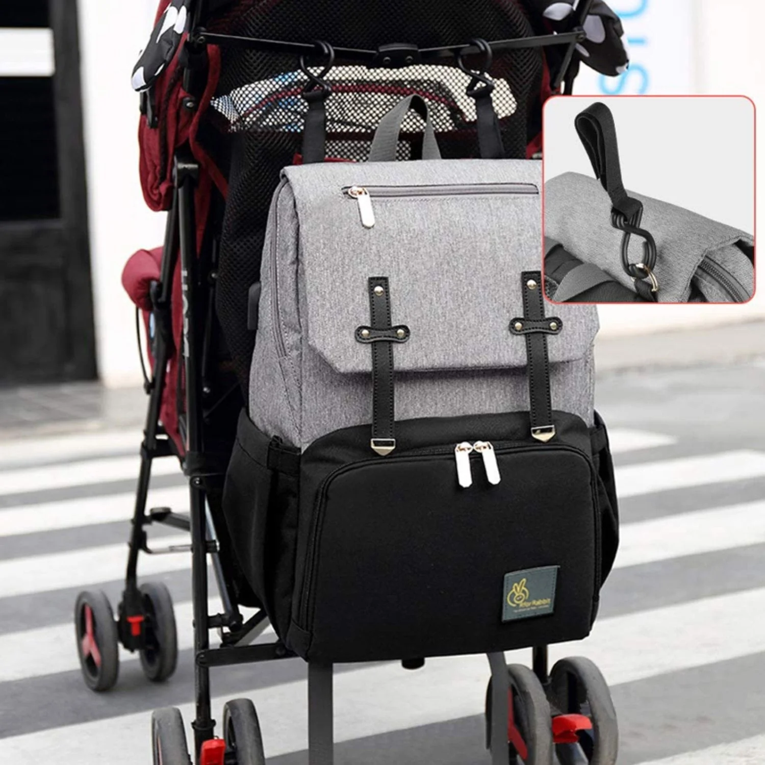 Caramello Smart Diaper Bags For Mother With High-Quality Water-Resistant Material - Grey Black - Image 3