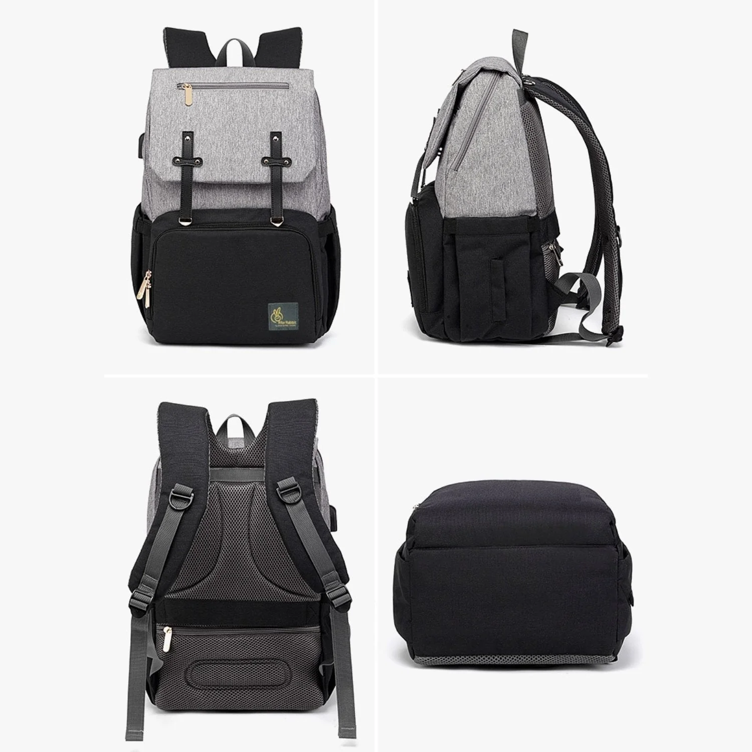 Caramello Smart Diaper Bags For Mother With Personalized Name Tag - Grey Black - Image 11