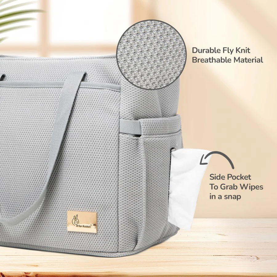Caramello Tote Multi Purpose Diaper Bag With Spacious Storage - Grey - Image 3