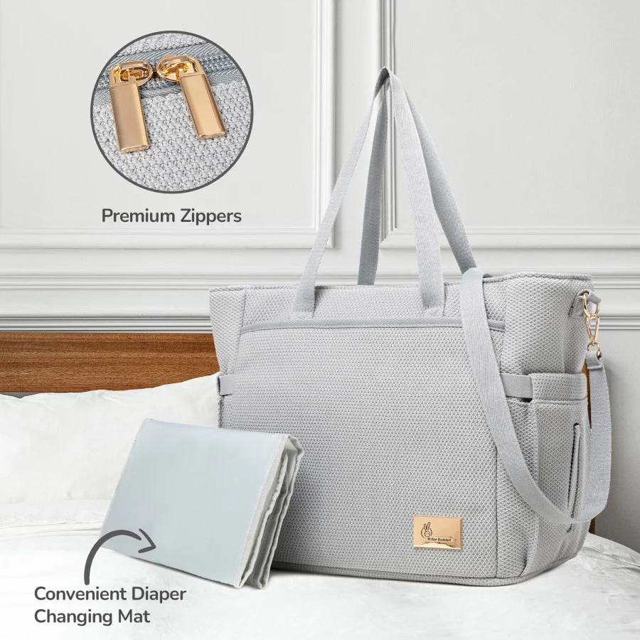 Caramello Tote Multi Purpose Diaper Bag With Spacious Storage - Grey - Image 4