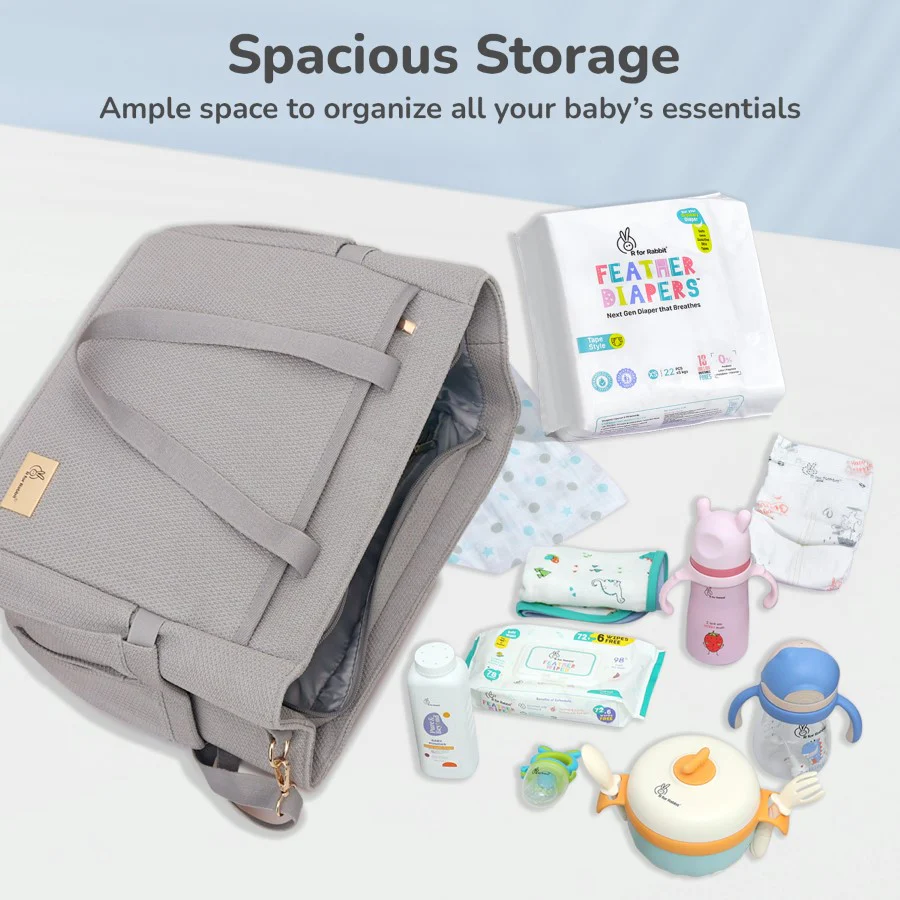 Caramello Tote Multi Purpose Diaper Bag With Spacious Storage - Grey - Image 5