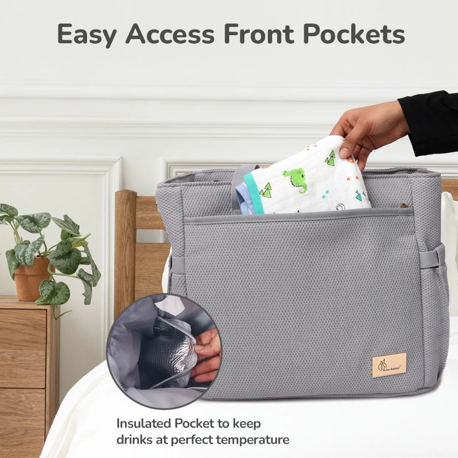 Caramello Tote Multi Purpose Diaper Bag With Spacious Storage - Grey - Image 6