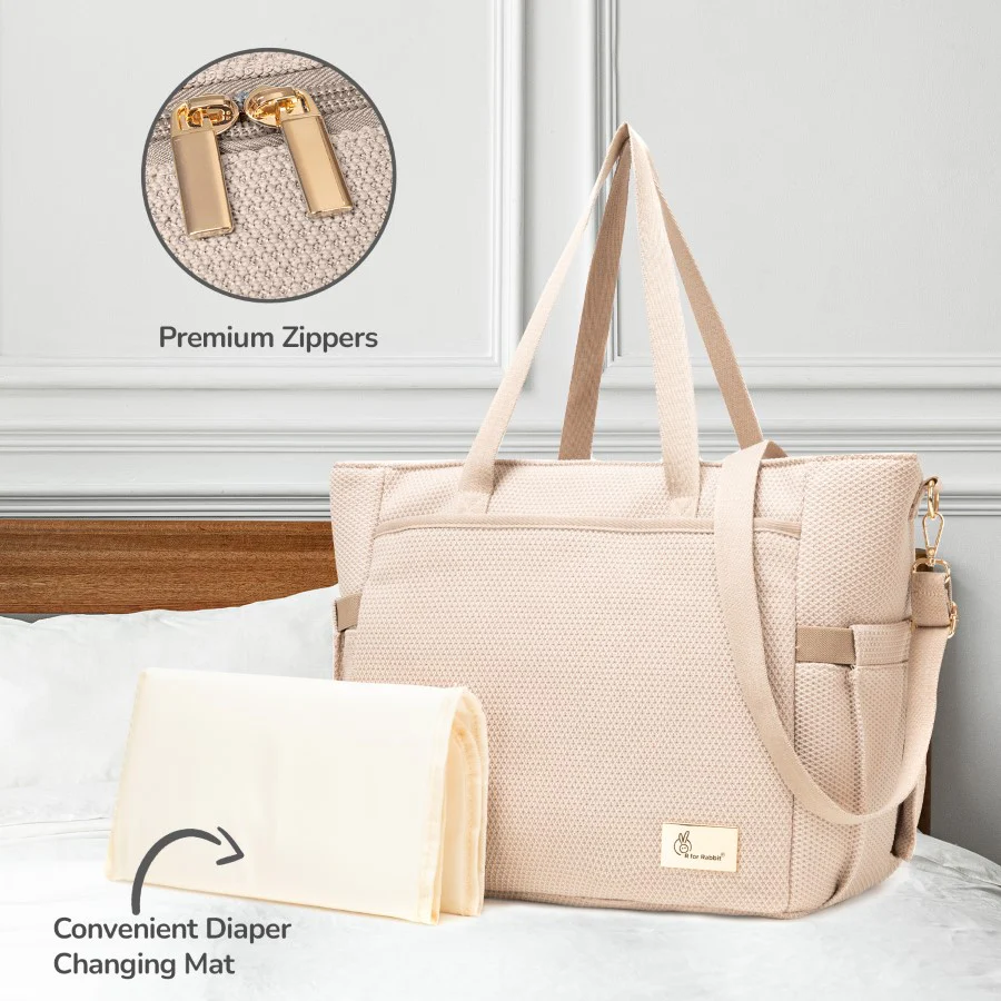 Caramello Tote Multi Purpose Diaper Bag With Spacious Storage - Beige - Image 4
