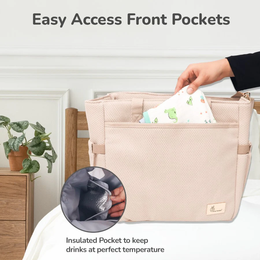 Caramello Tote Multi Purpose Diaper Bag With Spacious Storage - Beige - Image 6