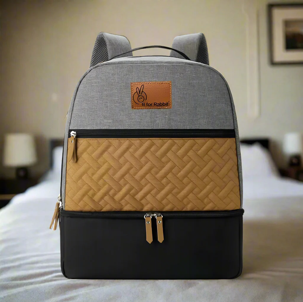 Caramello Truffle – Large Capacity Diaper Bag with Stroller Attachment - Black Mustard - Image 9