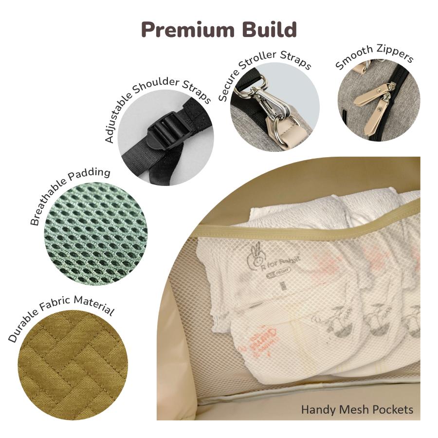 Caramello Truffle – Large Capacity Diaper Bag with Stroller Attachment - Black Mustard - Image 3