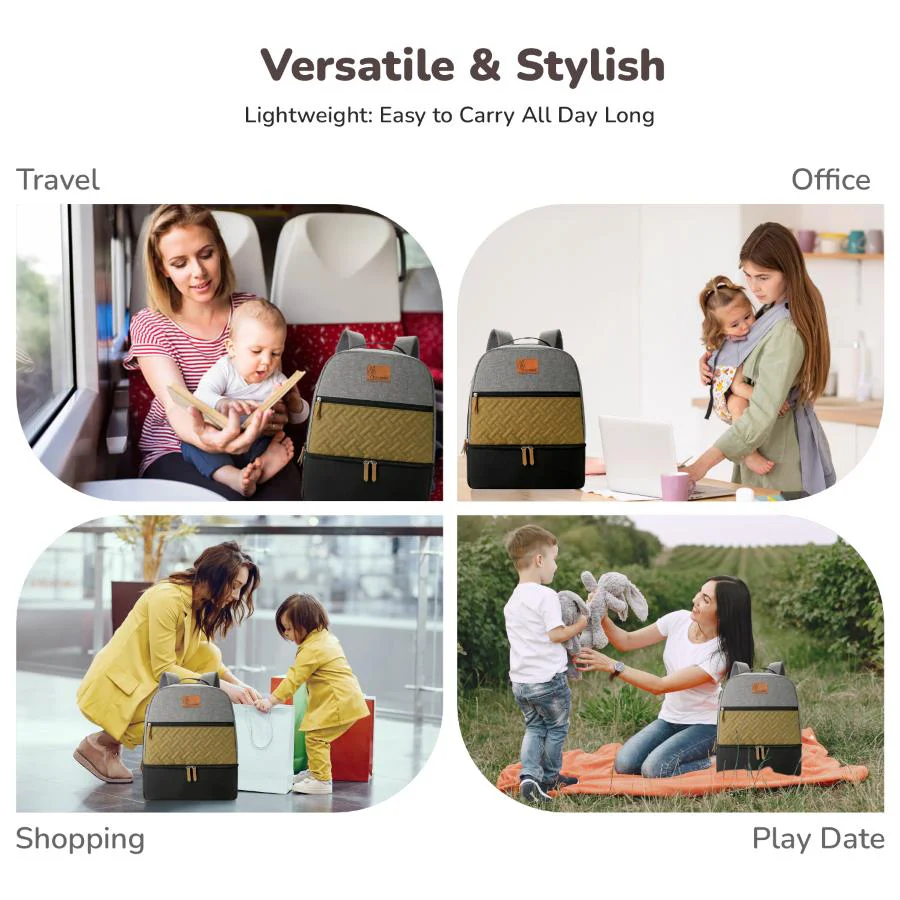 Caramello Truffle – Large Capacity Diaper Bag with Stroller Attachment - Black Mustard - Image 5