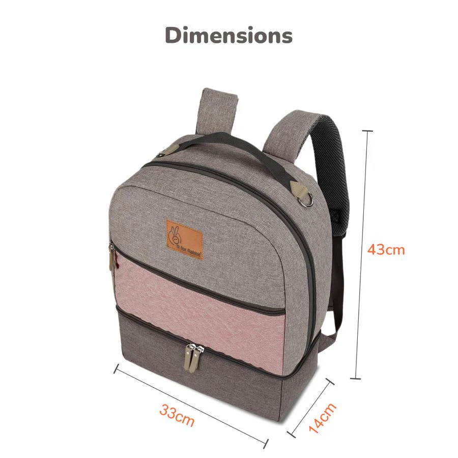 Caramello Truffle – Large Capacity Diaper Bag with Stroller Attachment - Grey Pink - Image 9