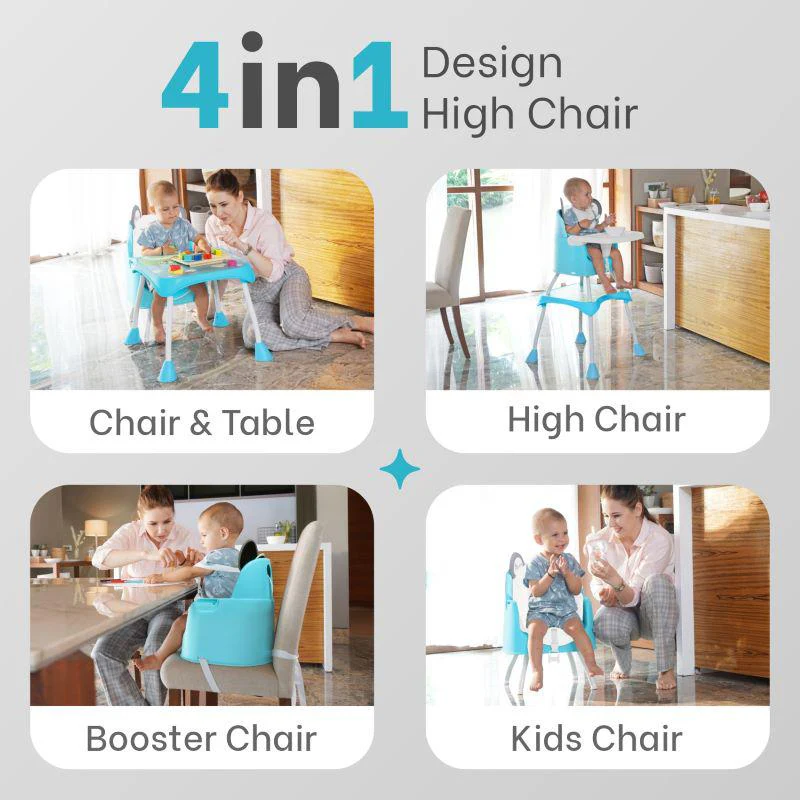 4 in 1 Cherry Berry Grand High Chair - Convertible, Removable Tray, Non Slippery-Anti Tipping, Booster Seat, Study Table & Chair Convertible - Teddy Green - Image 2