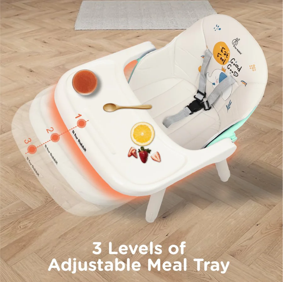 Cherry Berry Tusky High Chair For Kids 3-in-1 Convertible with Detachable & Adjustable Food Tray - Green Cream - Image 4