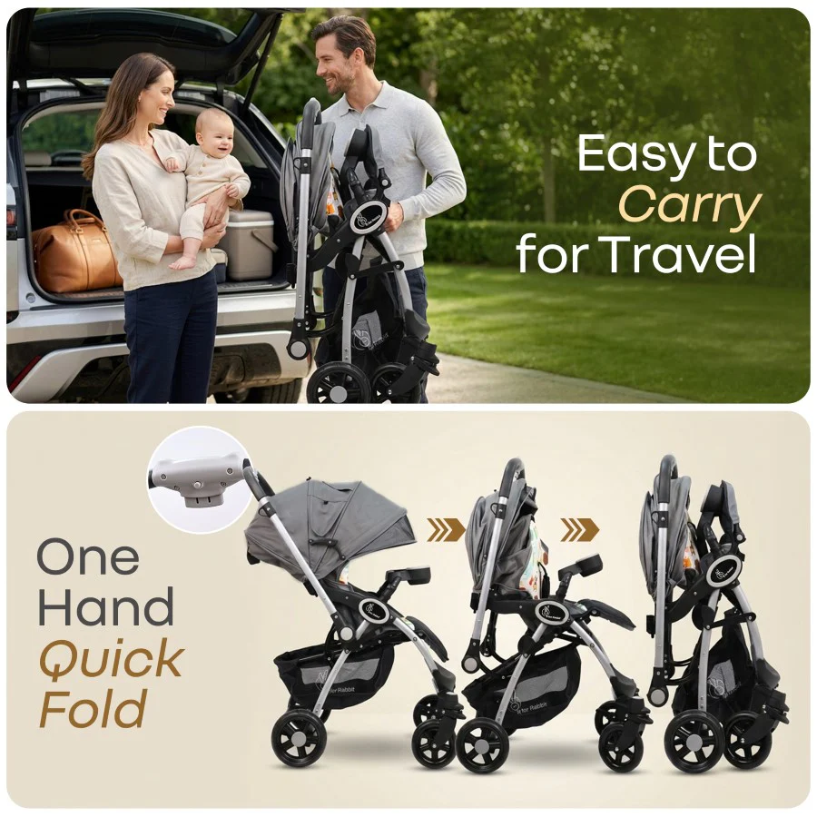 Chocolate Ride Stroller For Kids Reversible Handle, Multiple Recline Positions, Cup Holder with Meal Tray, 5 Point Safety Harness, Storage Basket - Grey Safari - Image 7