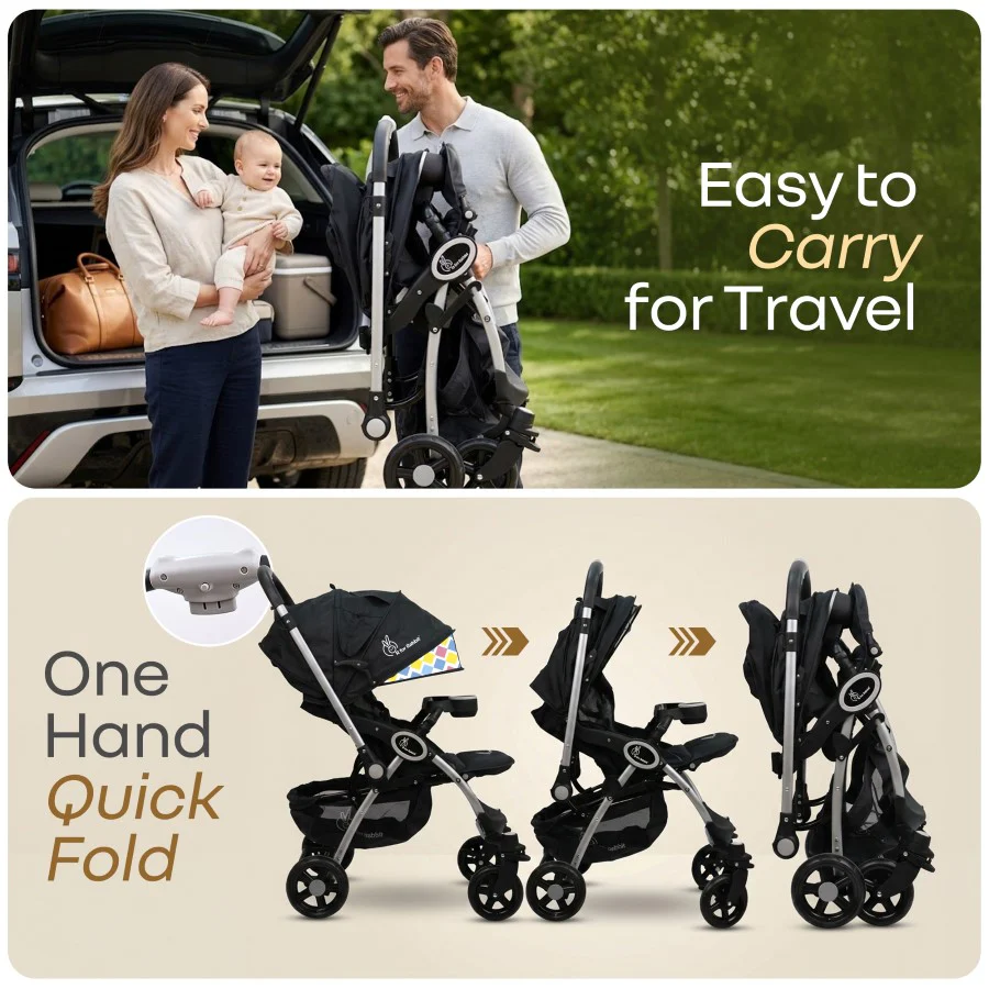 Chocolate Ride Baby Stroller With Personalized Name Plate - Black Multi - Image 8