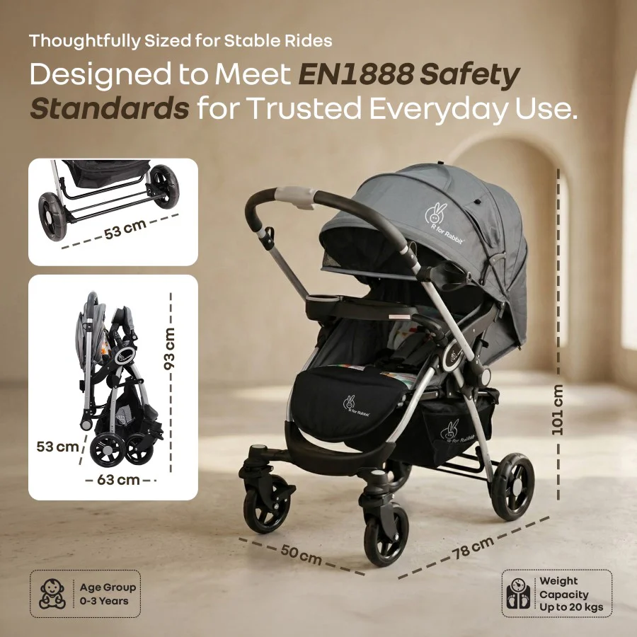 Chocolate Ride Baby Stroller With Personalized Name Plate - Grey Safari - Image 10