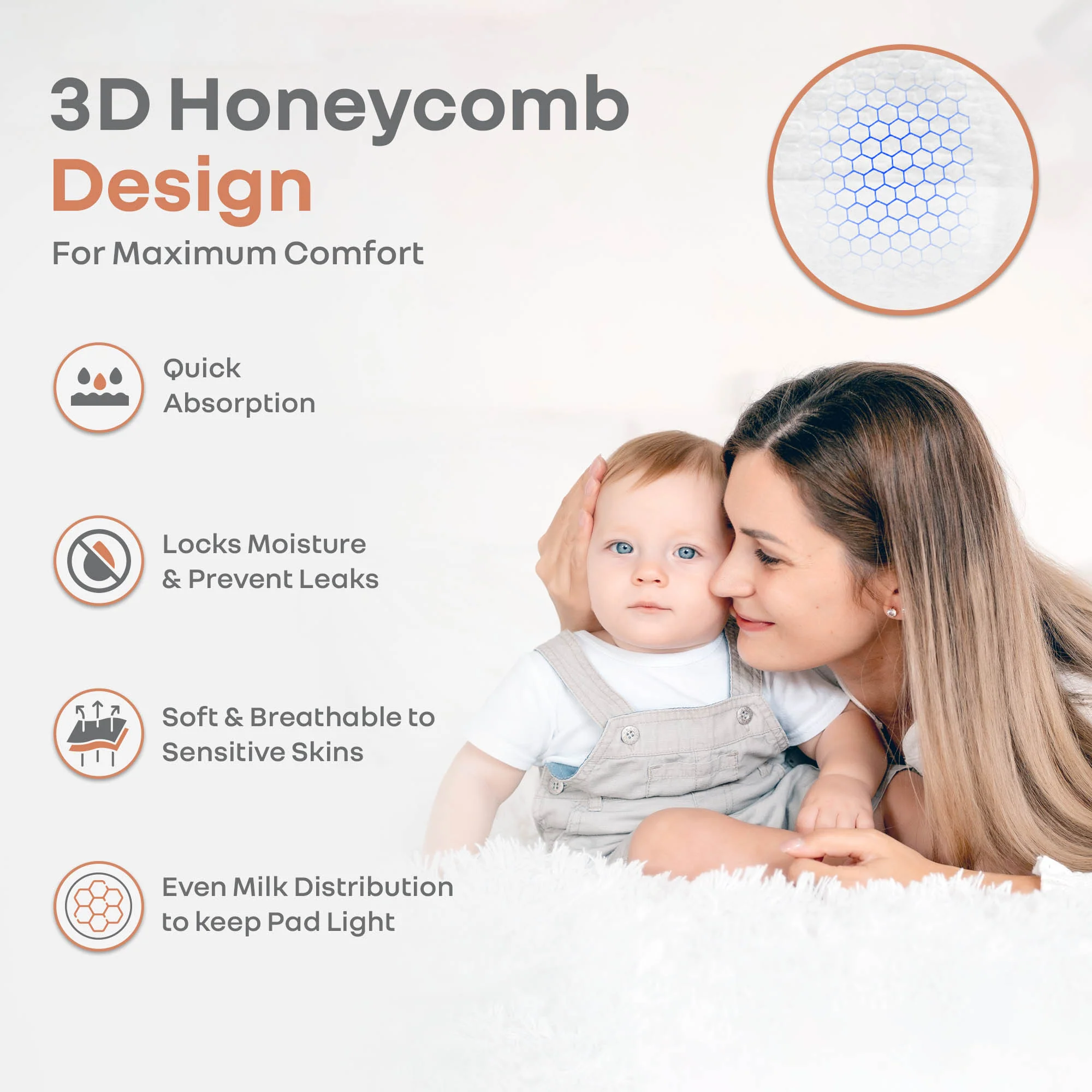Comfy Shield Breast Pads for Moms - 24-Hour Day & Night Leak Protection - White - Image 4