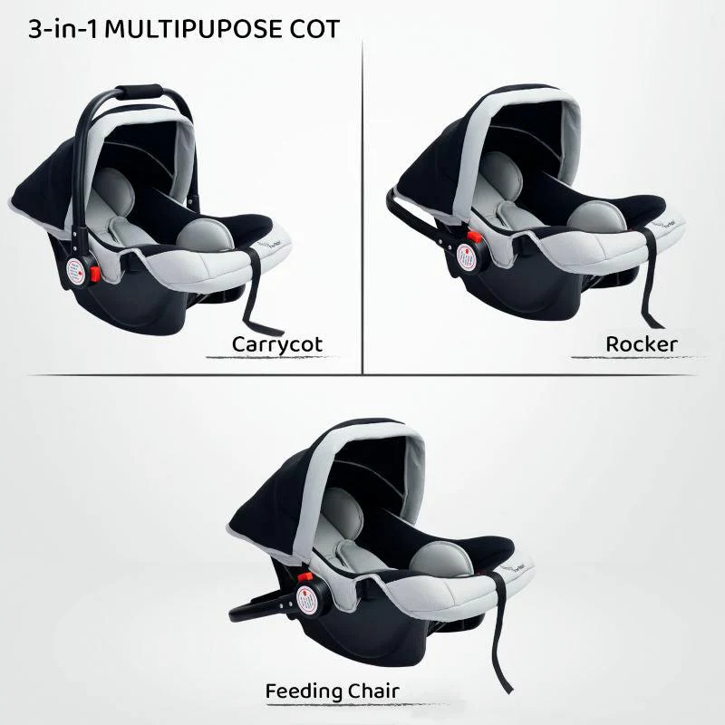 Cozy 3 In 1 Multipurpose Baby Carry Cot Rocker Portable With Washable Cover 0 To 15 Months - Black Grey - Image 3