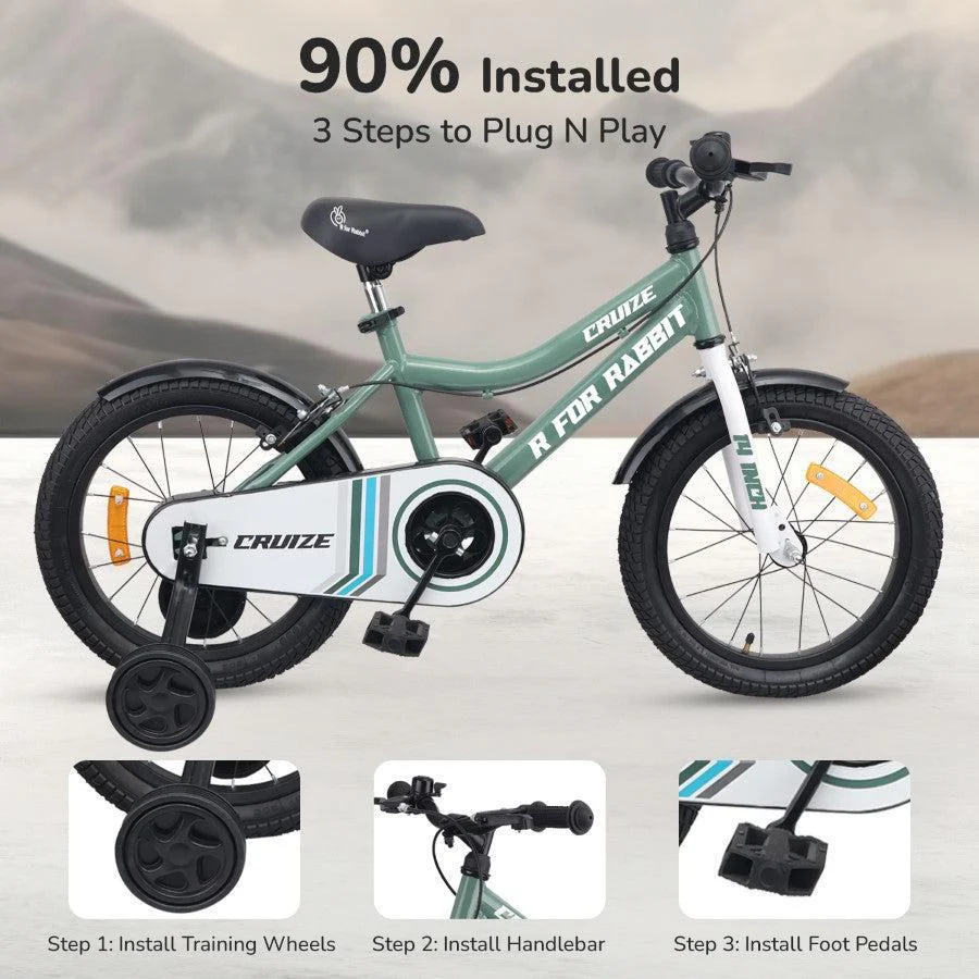 Cruize Bicycle For Kids 14 Inch With 90% Plug N Play Installation - Olive Green - Image 4