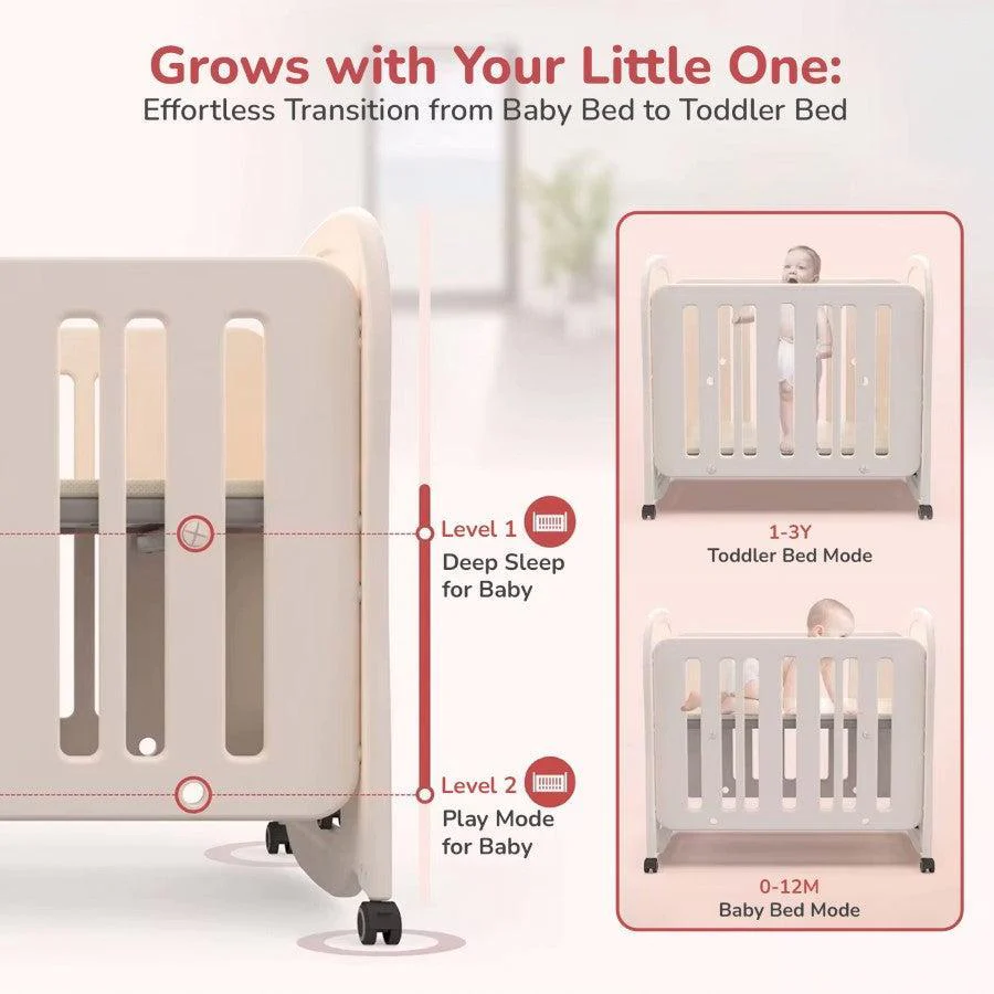 Dream N Play Baby Cot 2-in-1 Multipurpose Converted From Cot into a Rocking Cot - Beige - Image 4