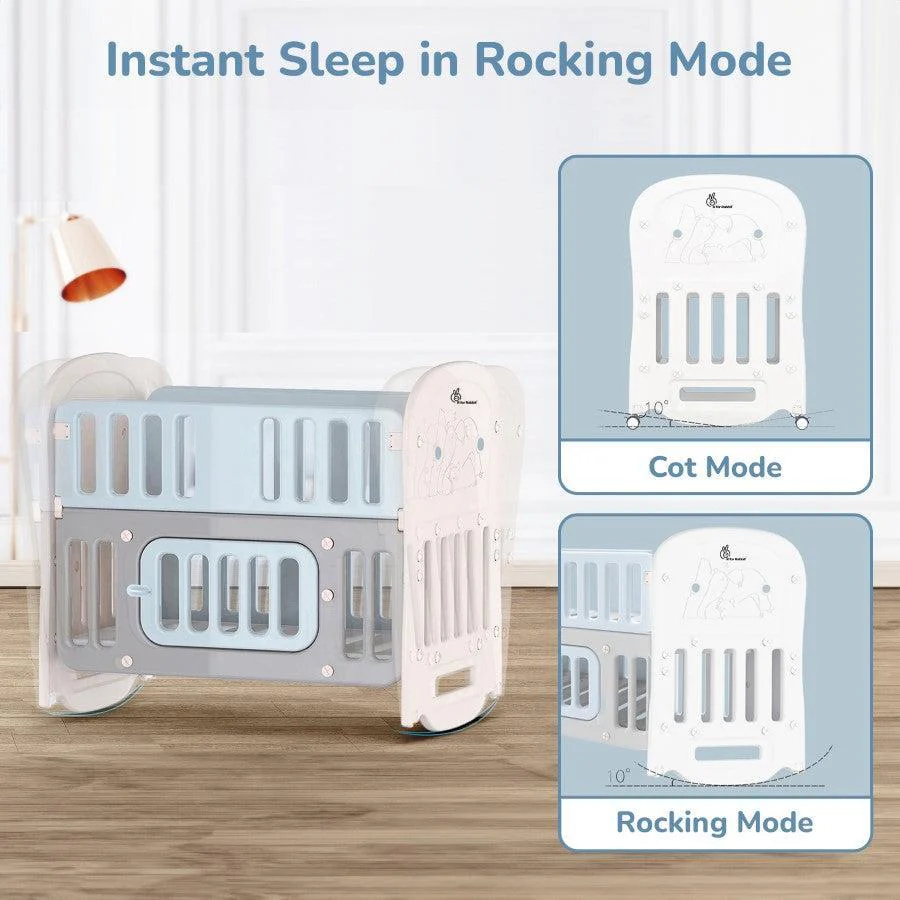 Dream N Play Plus Baby Cot 3-in-1 Multipurpose and Plug N Play Installation - Grey Blue - Image 5