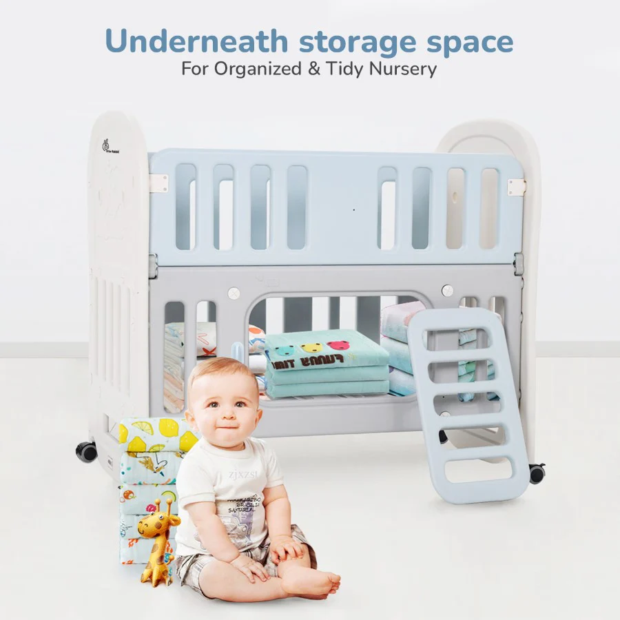Dream N Play Plus Baby Cot 3-in-1 Multipurpose and Plug N Play Installation - Grey Blue - Image 7