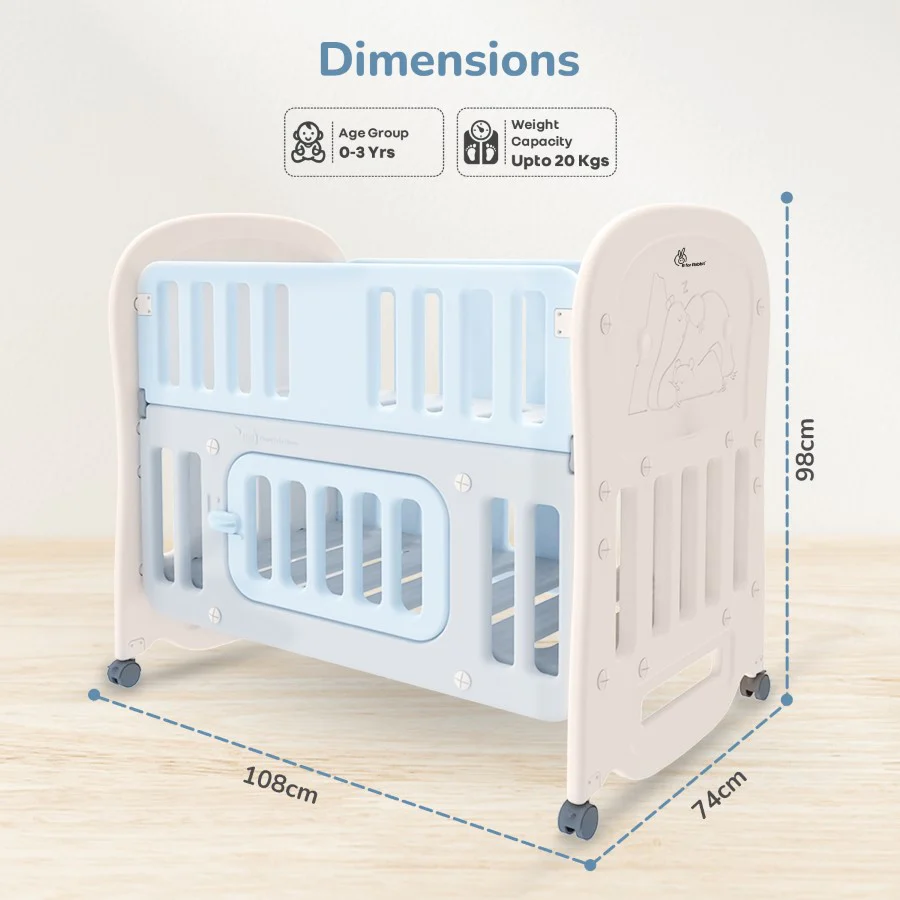 Dream N Play Plus Baby Cot 3-in-1 Multipurpose and Plug N Play Installation - Grey Blue - Image 9
