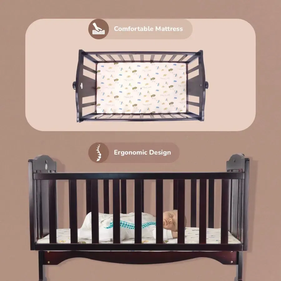 Dream Time Wooden Cradle - Swing & Wheel Lock, High Quality Pine Wood, Scratch Resistant - Brown - Image 6