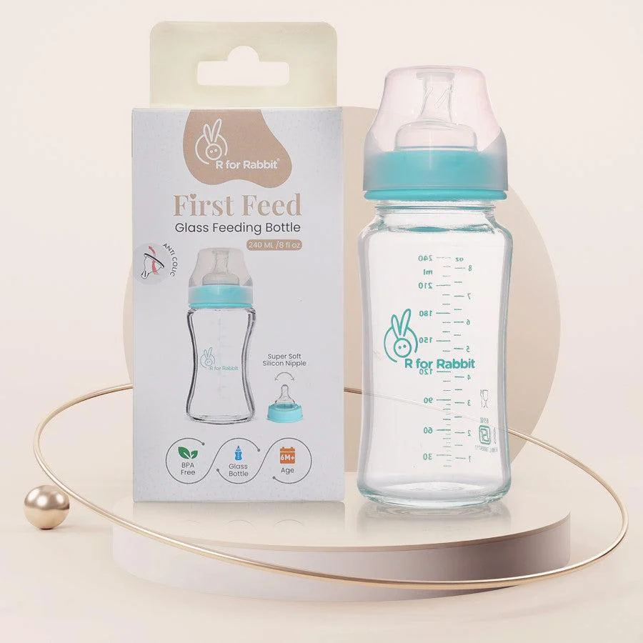 Glass Feeding Bottle 240 ml - Sea Green