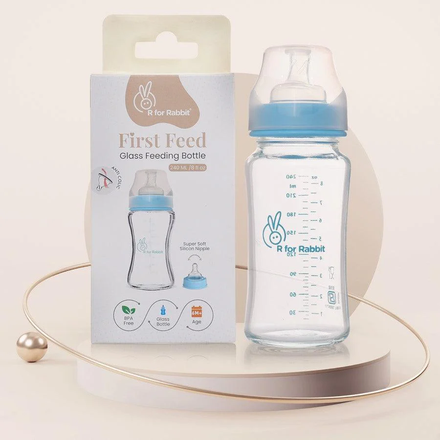 Glass Feeding Bottle 240 ml - Lake Blue