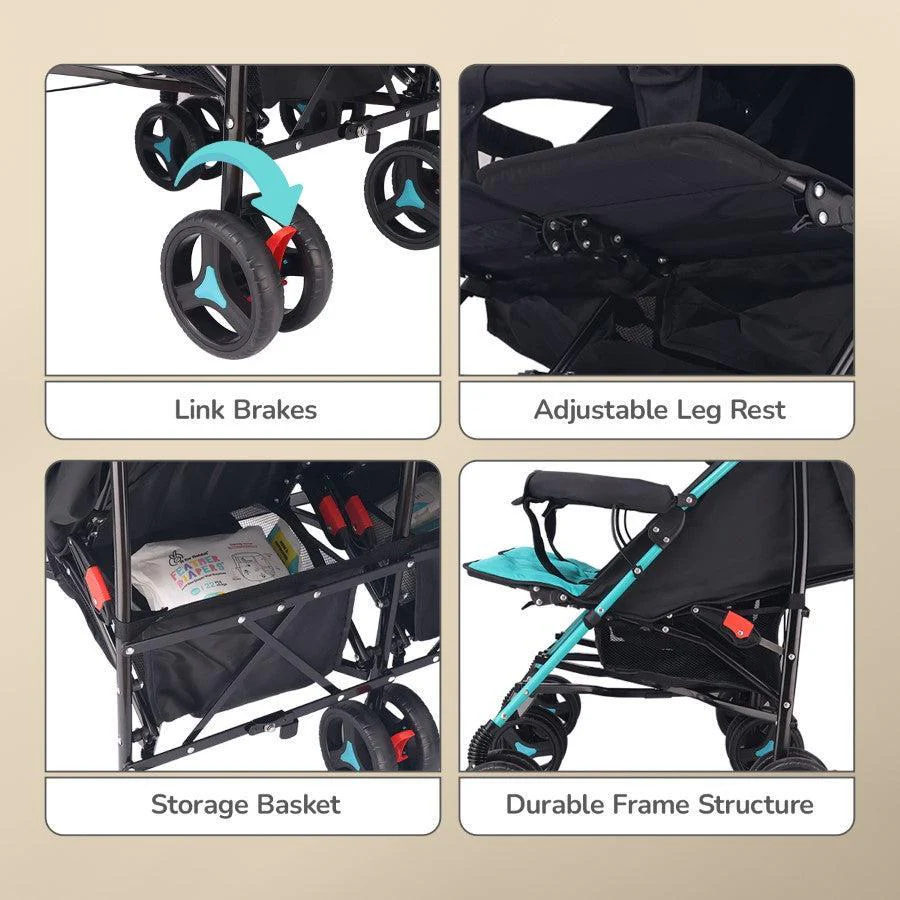 Ginny and Johnny Stroller Compact Fold, Dual Basket, Multi-Position Recline Seat, Rear Brake - Blue Black - Image 5