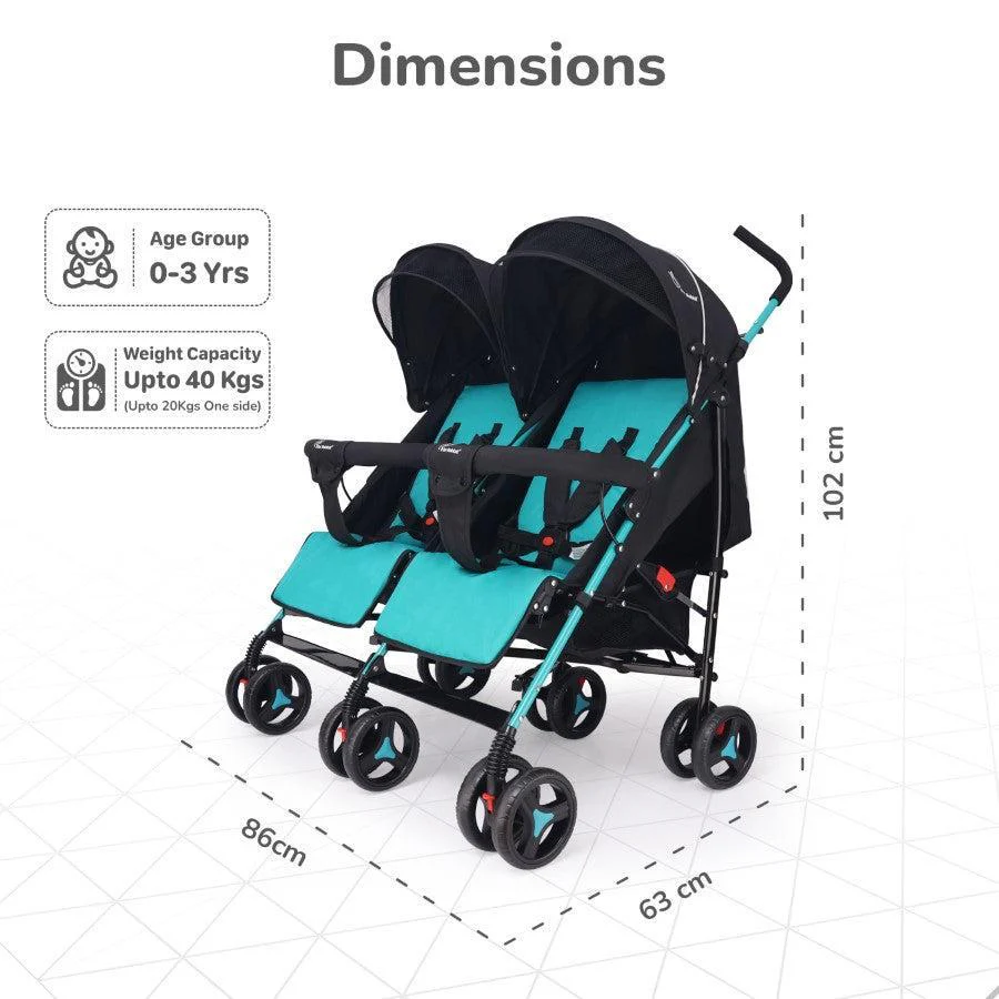 Ginny and Johnny Stroller Compact Fold, Dual Basket, Multi-Position Recline Seat, Rear Brake - Blue Black - Image 8